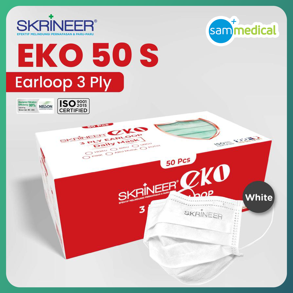 Skrineer Masker Erloop 3Ply Putih @50 pcs