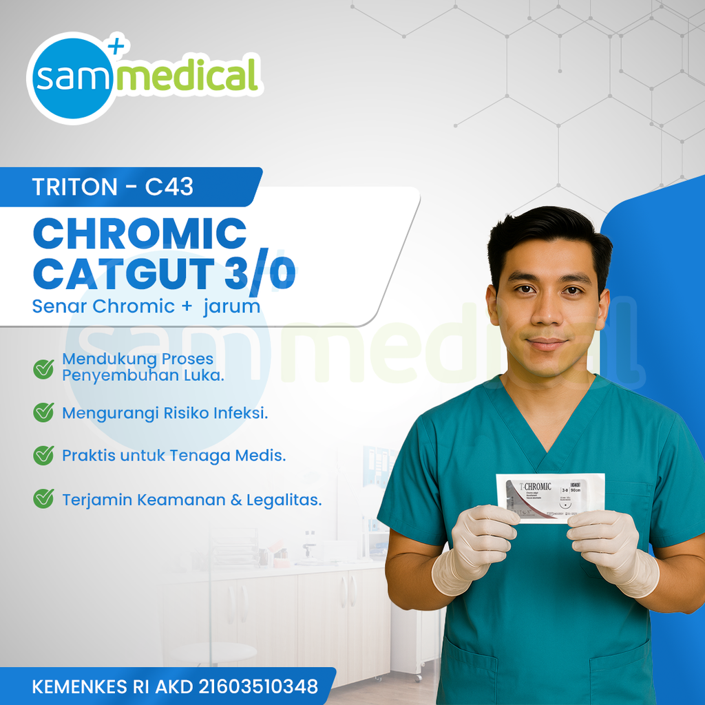 [120231609] Triton Benang Chromic 3/0 (90cm) + Jarum 1/2 Circle 26mm C43