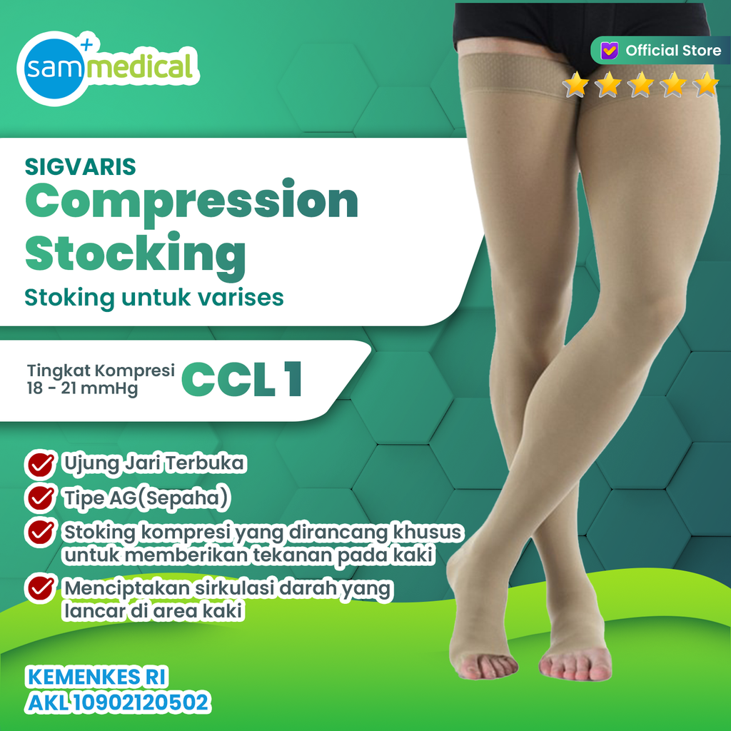 [120231612] SIGVARIS COTTON AG Open Toes - Paha CCL1 Size L (Long)(316547)