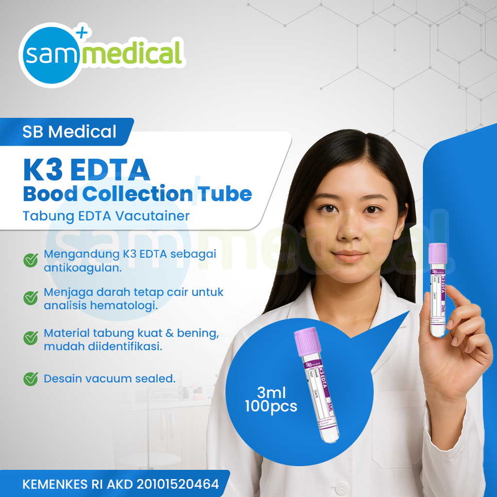 [120231720] SB Medical Vactube K3 EDTA 3ml Plastik (100pcs/Pack)