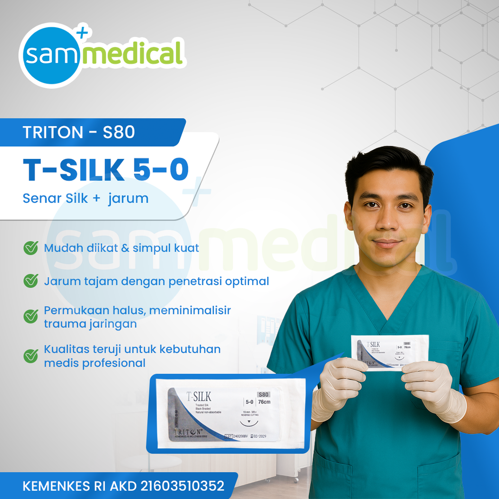 [120231767] Triton Benang Silk 5/0 (76cm) + Jarum Cutting 3/8 Circle 19mm S80