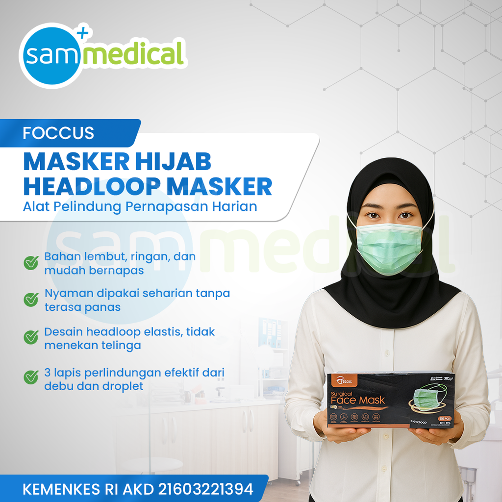 Foccus Masker Hijab / Headloop Hijau @50pcs