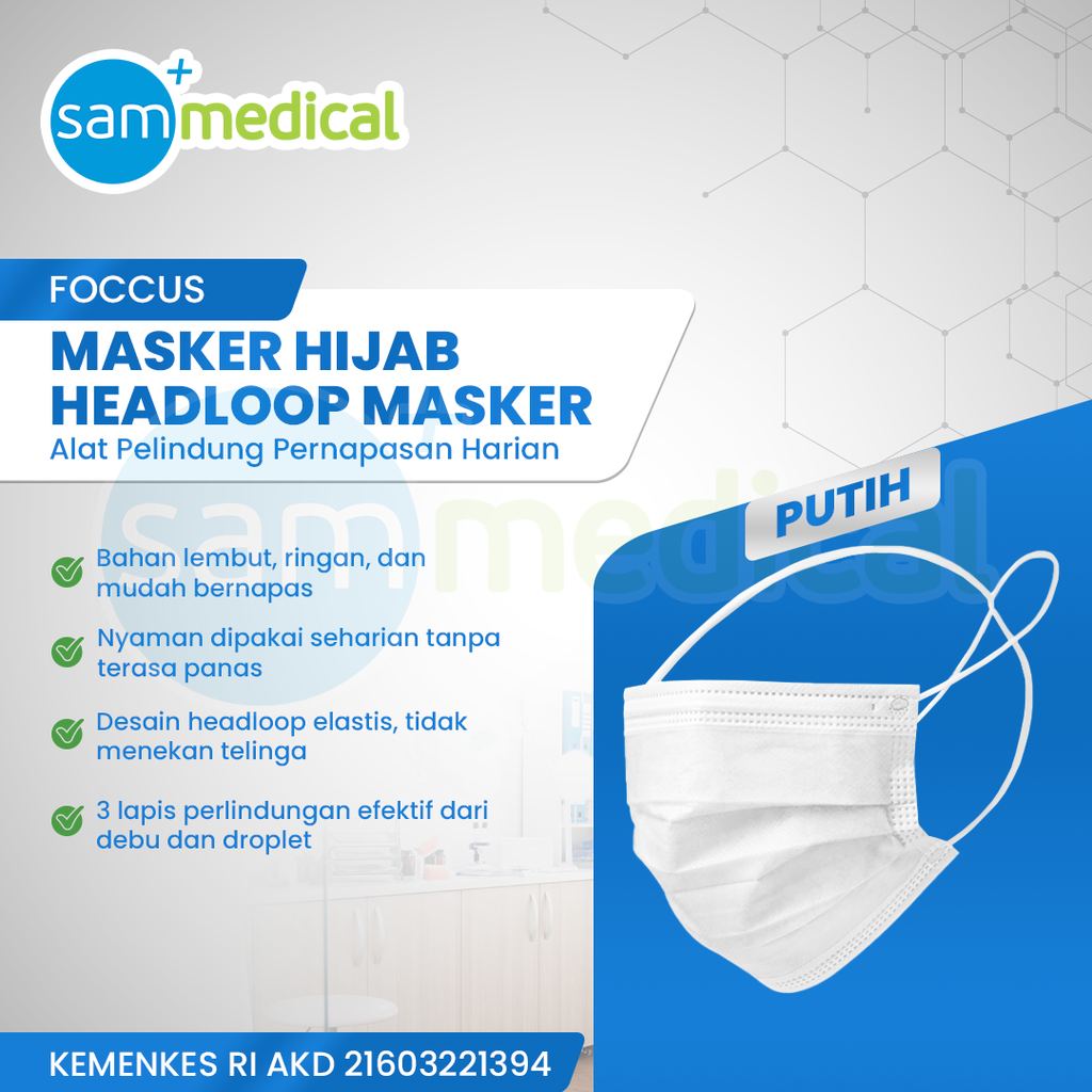 [120231808] Foccus Masker Hijab / Headloop Putih @50pcs