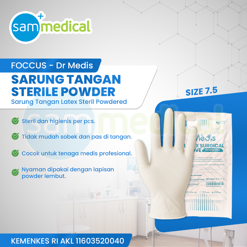 [120231813] Dr Medis Sarung Tangan Sterile Powder Size 7.5 @pcs