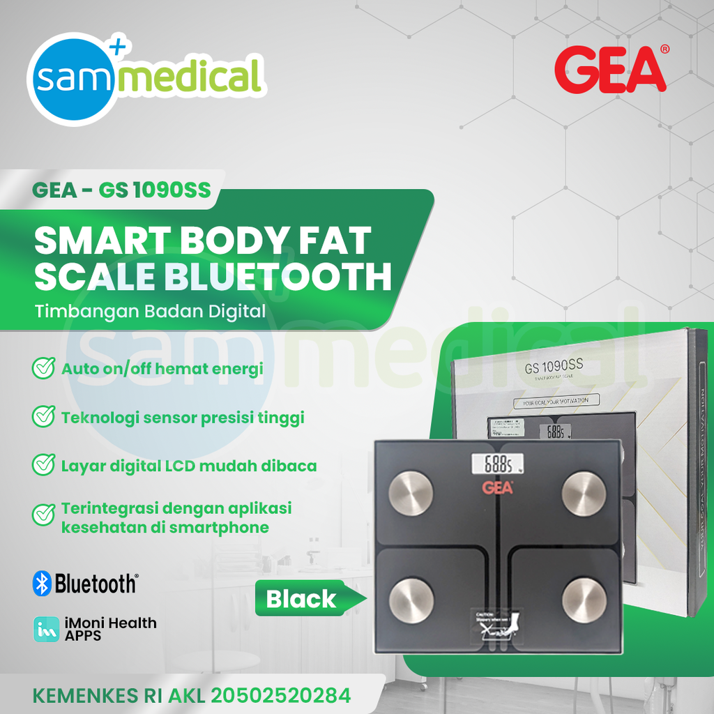 Gea Timbangan Digital Body Fat Scale Bluetooth GS 1090SS Black