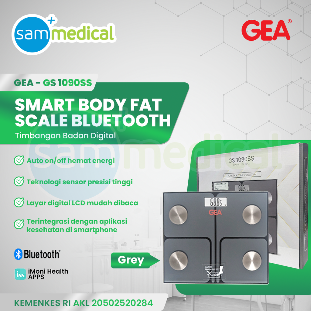 [120231851] Gea Timbangan Digital Body Fat Scale Bluetooth GS 1090SS Grey