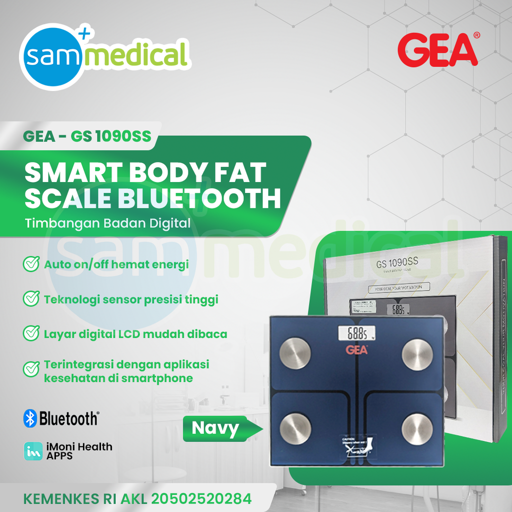 Gea Timbangan Digital Body Fat Scale Bluetooth GS 1090SS Navy