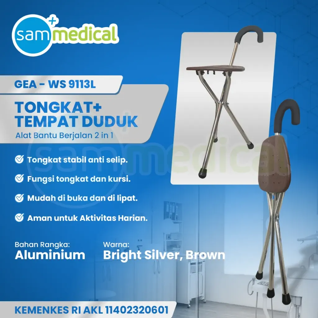 [120231857] Gea Tongkat + Tempat Duduk WS 9113L (Bright Silver)