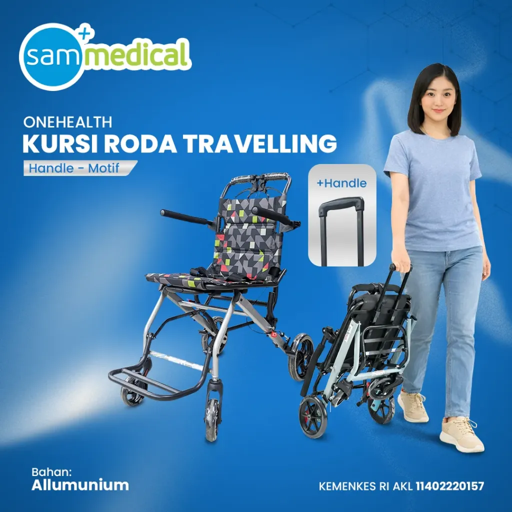 One Health Kursi Roda Travelling Allumunium DY 800 + Handle - Motif
