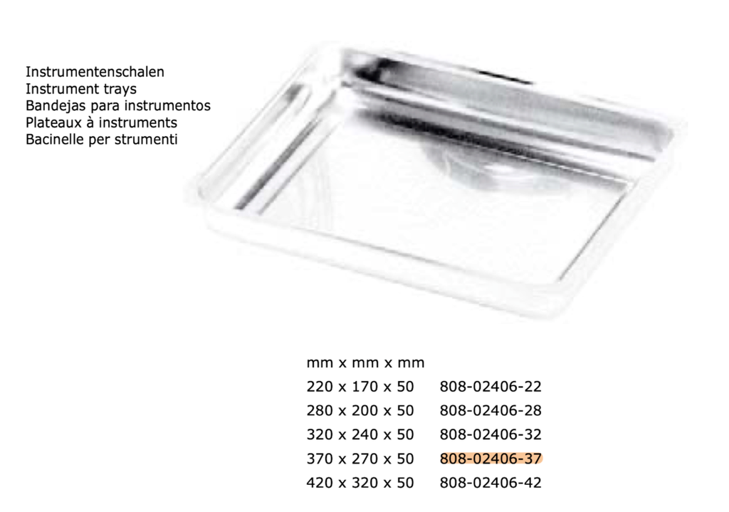 Avellanus Bak Steril Instrument Tray 370 x 270 x 50 mm