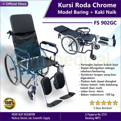 [00120151298] Kursi Roda 2in1 Chrome Model Baring + Kaki Naik FS 902GC-46