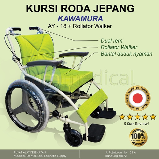 [00120153568] Kawamura Kursi Roda Walker Alluminium Hijau Polos(AY18-45 (85)