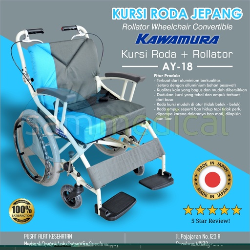 [00120153570] Kawamura Kursi Roda Walker Alluminium Biru-Abu AY18-45 (82x83)