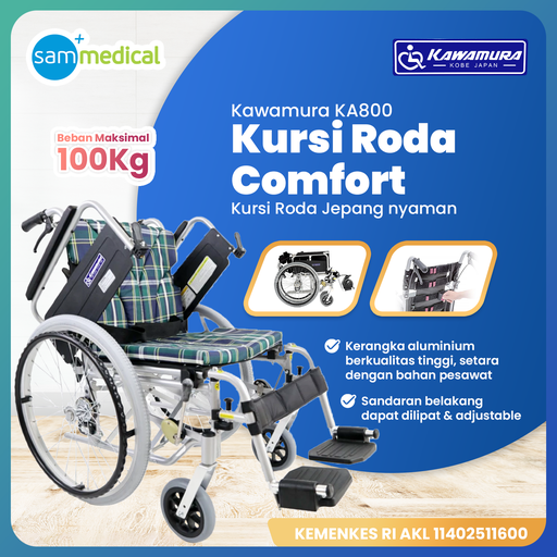 [00120153573] Kawamura Kursi Roda Comfort Alluminium Hijau Kotak KA800-22(A9)