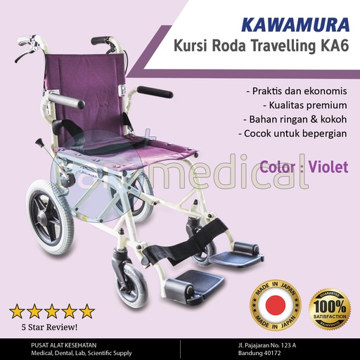 [00120180075] Kawamura Kursi Roda Travelling Ungu KA6(80)