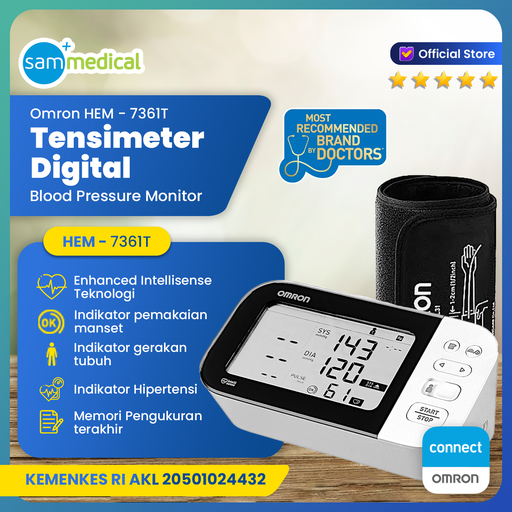 [00120200464] Omron Tensimeter - Lengan Deluxe AFIB w/ Bluetooth HEM 7361T