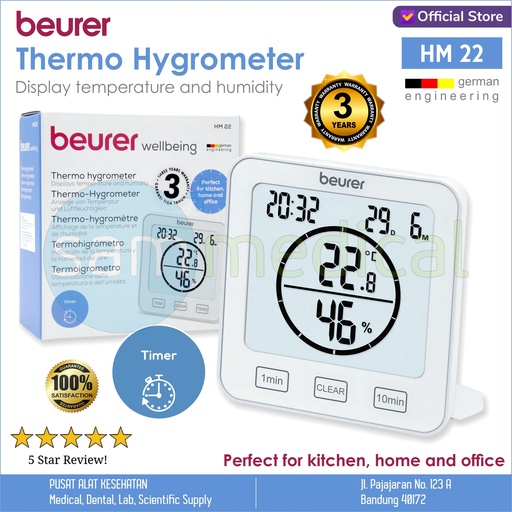 [00120210436] Beurer Thermometer Hygrometer with Timer HM-22