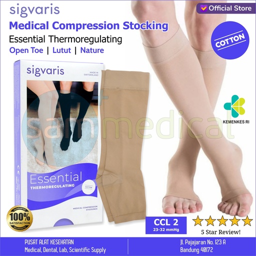 [00120210680] SIGVARIS COTTON AD Open Toes - Lutut CCL2 Size L (Normal)(50308)
