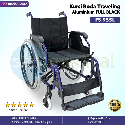 [00120220126] Kursi Roda Traveling Aluminium FULL BLACK FS 955L