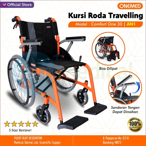 [00120220237] Kursi Roda Comfort One 30 AN1 Roda Besar + Hitam Orange