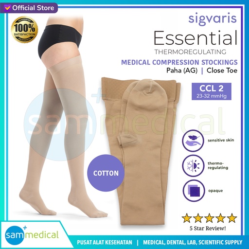 [00120220254] SIGVARIS COTTON AG Close Toes - Paha CCL2 Size XS (Long)(50512)
