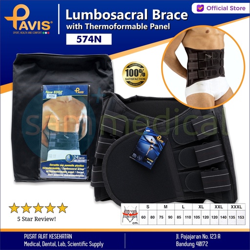 [00120220310] PAVIS Lumbosacral Brace w/ Thermoformable Panel H=32 - L (85-110cm) 574N