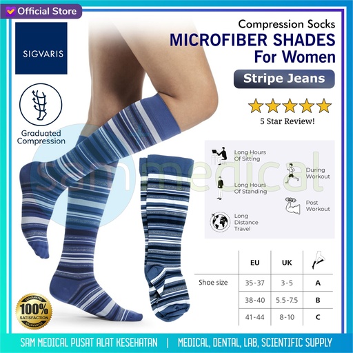 [00120230032] SIGVARIS Microfiber Shades For Woman Stripe Jeans Size A (35-37 Cm)(308123)
