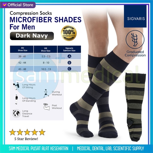 [00120230037] SIGVARIS Microfiber Shades For Men Dark Navy Size B (42-44 Cm)(307451)