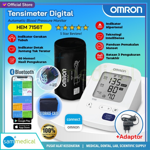 [00120230340] Omron Tensimeter - Lengan Deluxe HEM 7156TA + Adaptor+ Connect Bluetooth