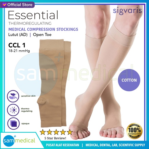 [00120230368] SIGVARIS COTTON AD Open Toes - Lutut CCL1 Size XS Plus (Normal)(54042)