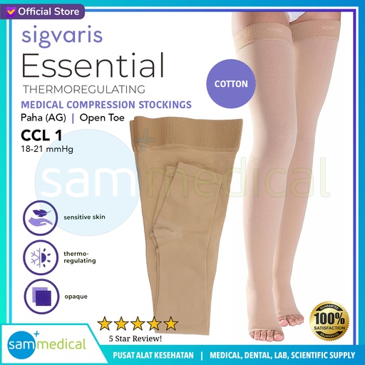 [00120230374] SIGVARIS COTTON AG Open Toes - Paha CCL1 Size XS Plus (Long)(316556)