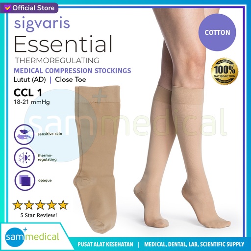 [00120230378] SIGVARIS COTTON AD Close Toes - Lutut CCL1 Size XS (Normal)(63938)
