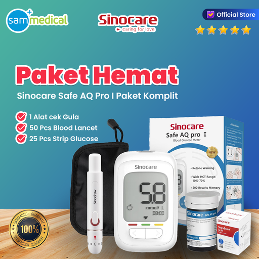 [120231201] Bundling Sinocare AQ PRO KOMPLIT(Meter) + (Strip@25) + (Jarum@50)