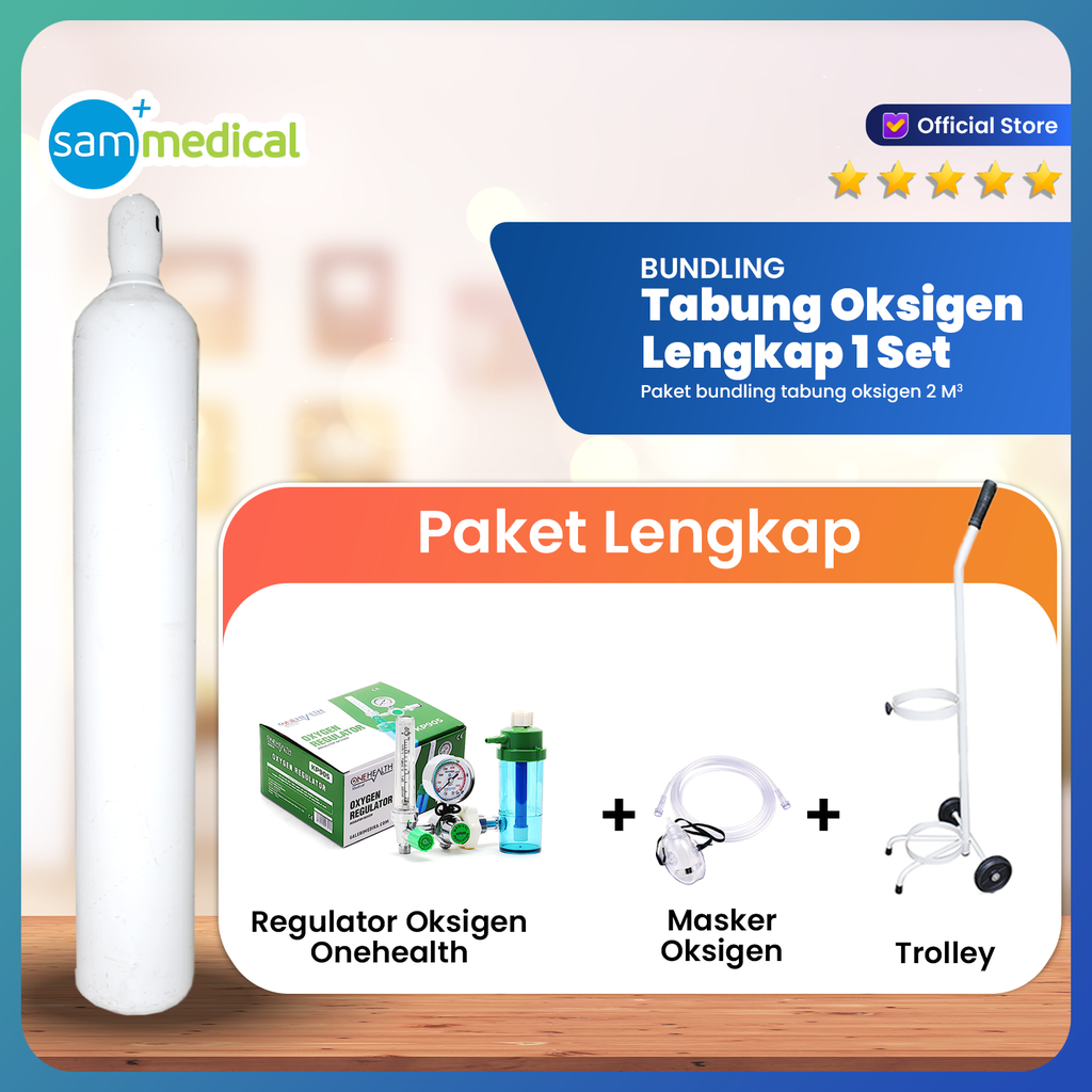 Bundling tabung Oksigen 2m3 (One Health) + Masker O2 + RODA | sam medical